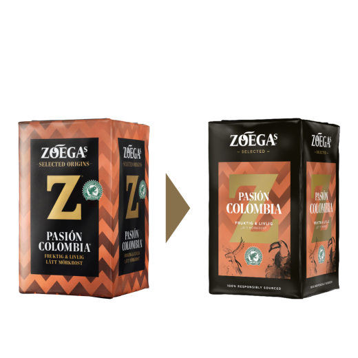 2 Zoégas kaffepaket före och efter design 