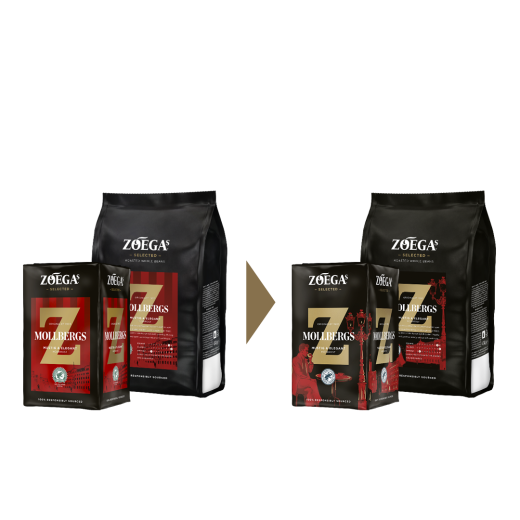 2 Zoégas kaffepaket före och efter design 